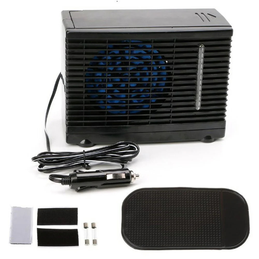 12V Car Air Conditioner Portable Cooling Fan Water Ice Evaporative Cooler for Truck RV SUV - Black - 1