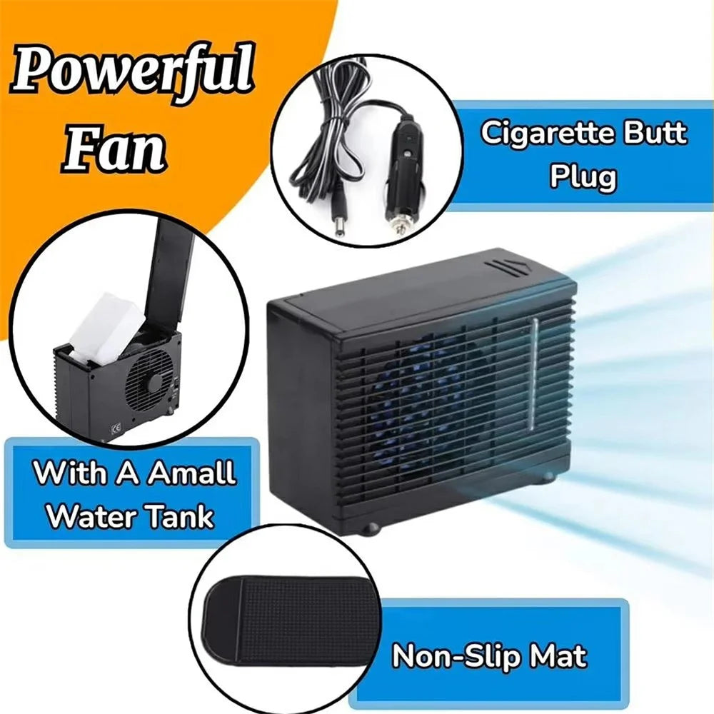 12V Car Air Conditioner Portable Cooling Fan Water Ice Evaporative Cooler for Truck RV SUV - Black - 3