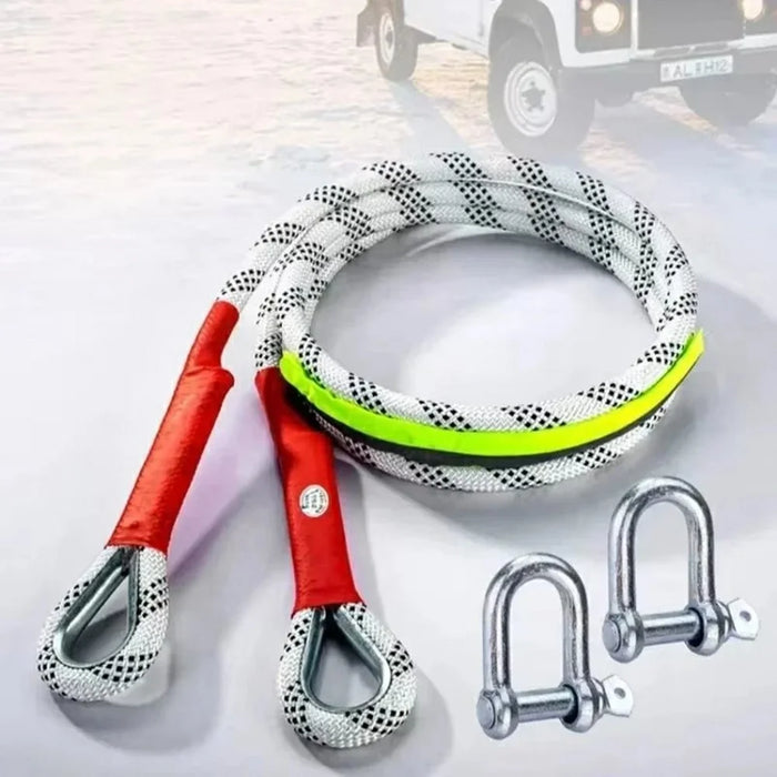 3m 5 Ton Car Tow Rope Night Safety Reflective Emergency Rescue Strap with 2 Heavy Duty D-Shackles - 4