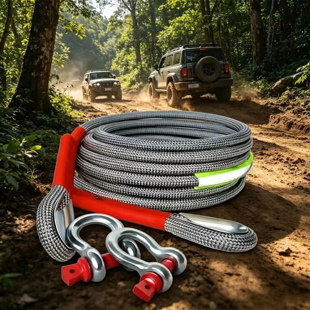 5m 18 Ton Car Tow Rope Emergency Rescue Safety Strap with 2 Shackles for Off-road Vehicle - 2