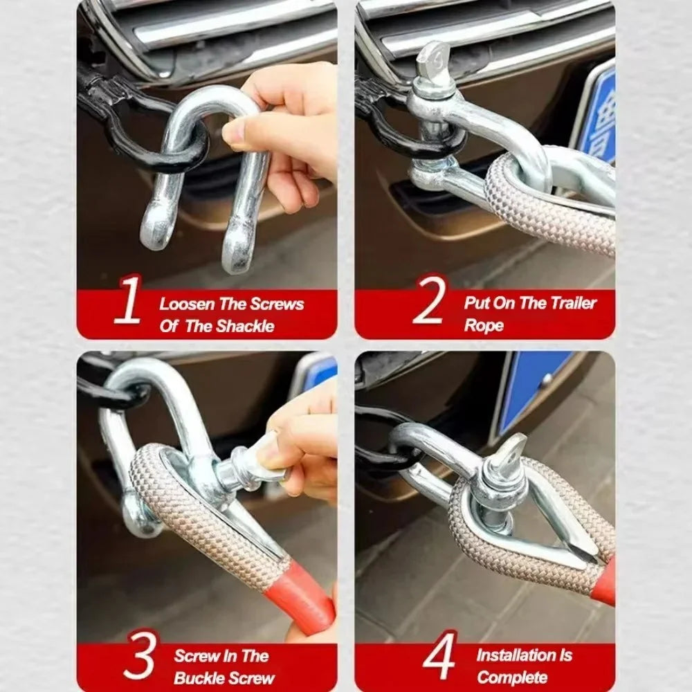 7m 25 Ton Car Tow Rope Emergency Rescue Safety Strap with 2 Shackles for Off-road Vehicle - 6