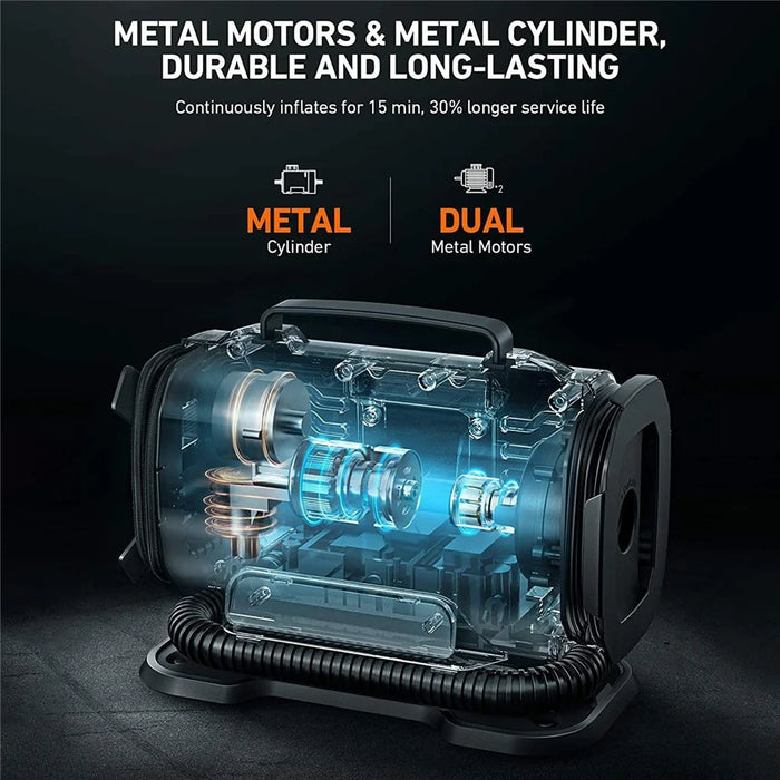 12V Dual Power Air Compressor 150PSI 300L / min LCD Display Car Tire Inflator with LED Light, EU Plug - 6