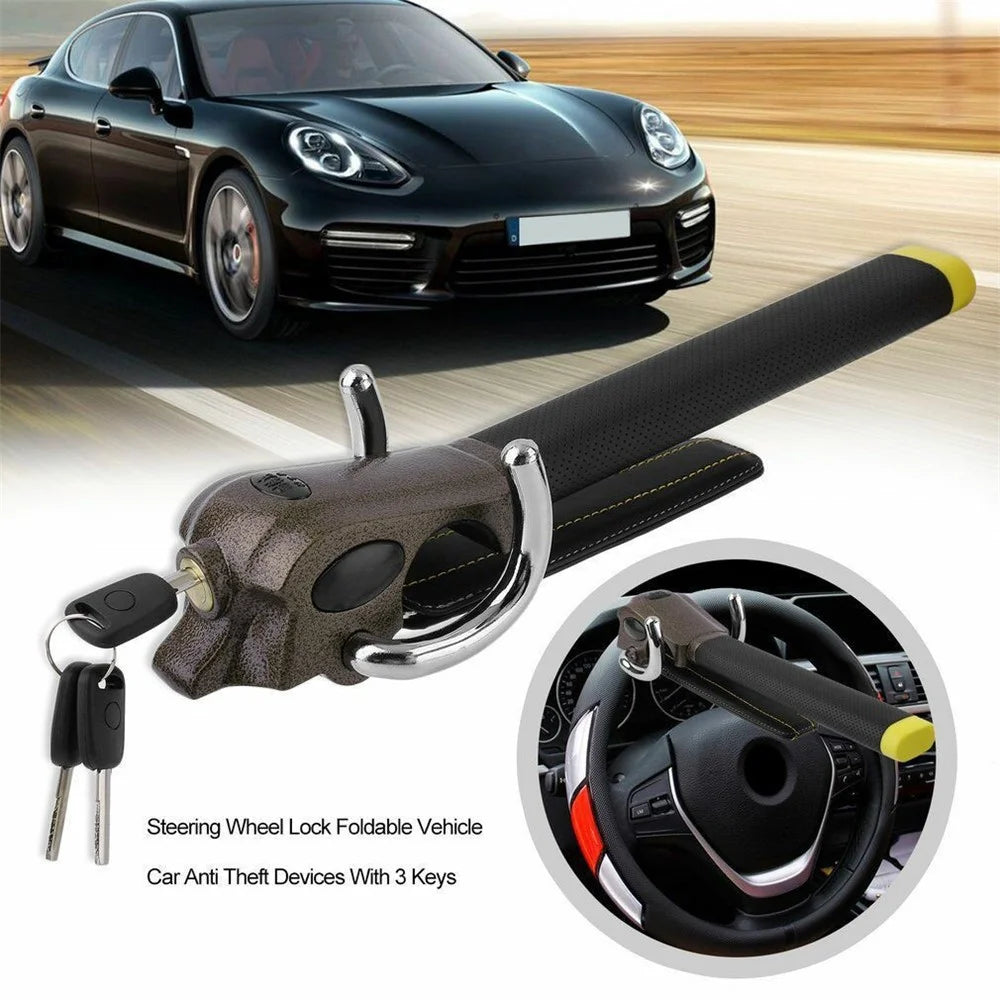 Car Steering Wheel Lock Foldable Anti-Theft Security Lock with 3 keys for Universal Vehicle Protection - 2
