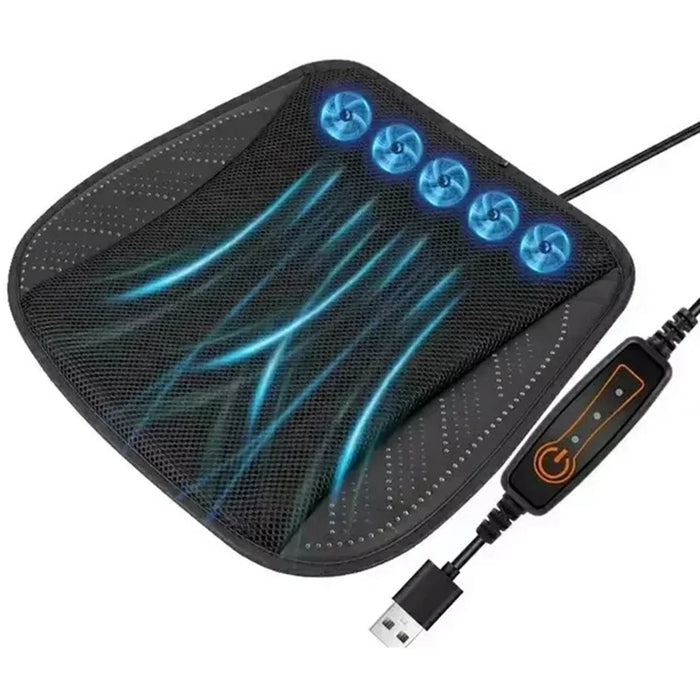 Summer Cooling Seat Cushion with 5 Fans 3-Speed Adjustable USB Car Breathable Mesh Pad - Black - 1