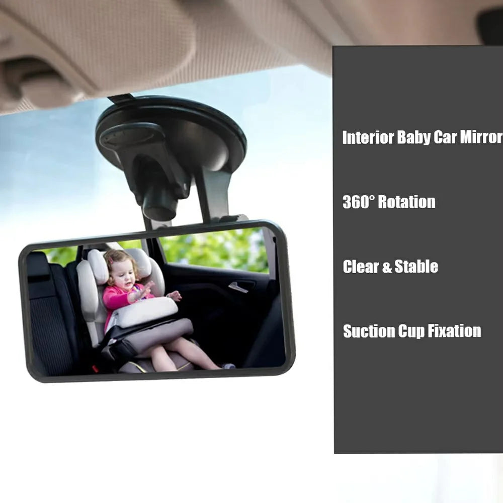 Baby Car Mirror Suction Cup Mount 360 Degree Rotation Interior Rearview Mirror for Child Safety Observation - Black - 4