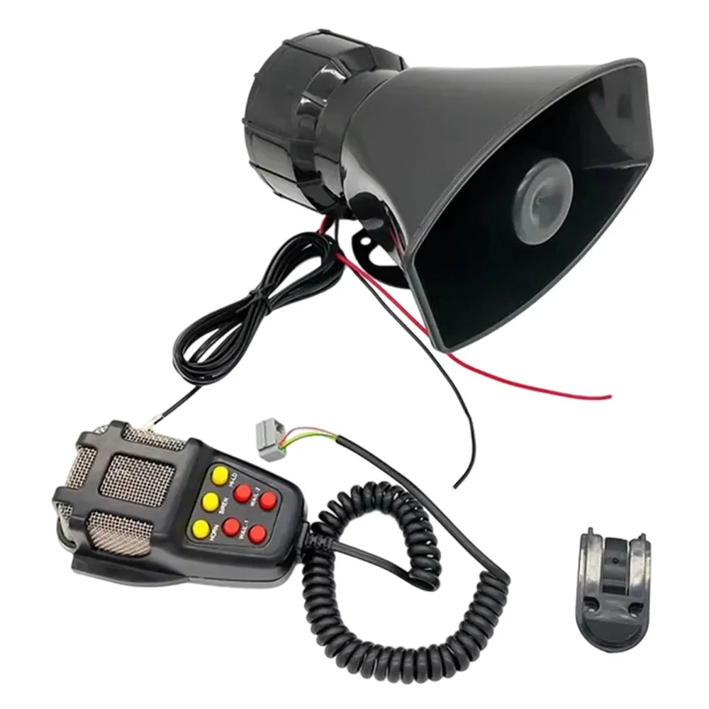 7 Tones 12V Car Horn Siren 110dB Electronic Warning PA System with Microphone Ambulance Loudspeaker - Black - 1