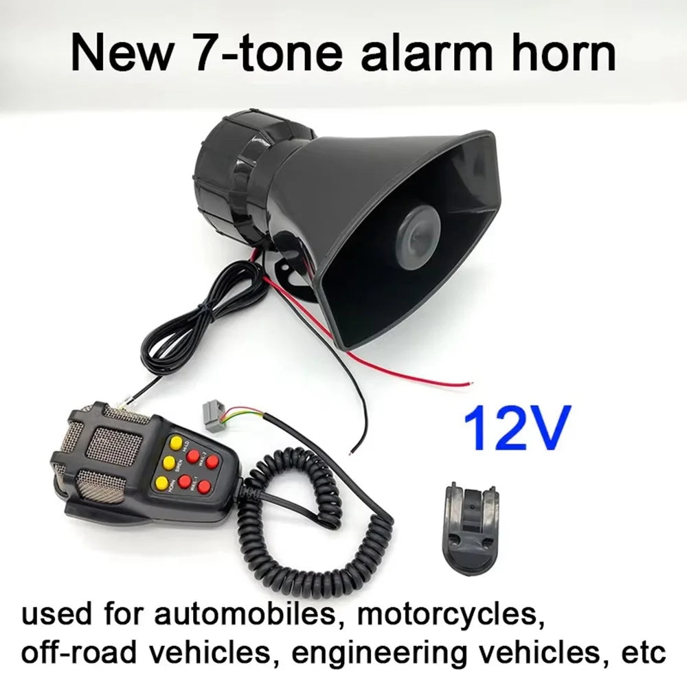 7 Tones 12V Car Horn Siren 110dB Electronic Warning PA System with Microphone Ambulance Loudspeaker - Black - 4