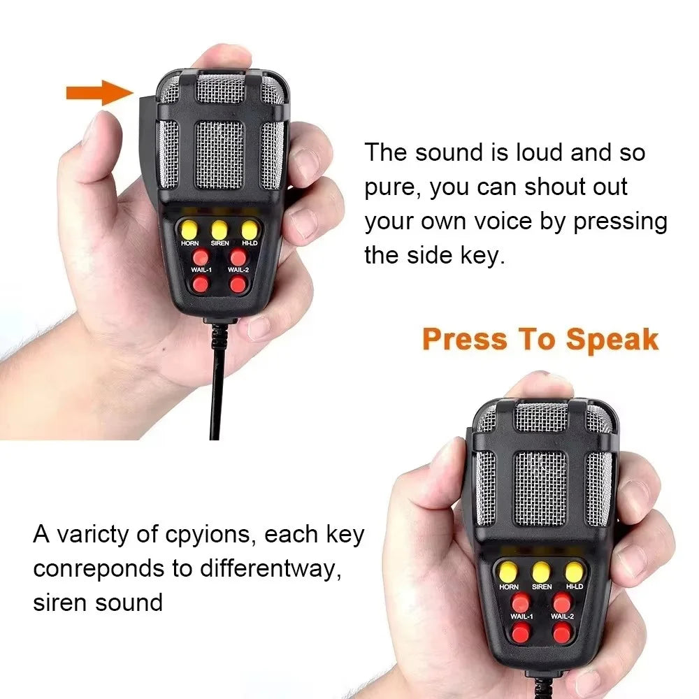 7 Tones 12V Car Horn Siren 110dB Electronic Warning PA System with Microphone Ambulance Loudspeaker - Black - 5