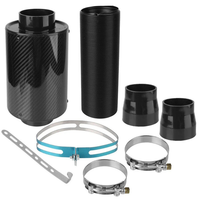 Universal Car Air Intake System Kit with Carbon Fiber Filter Box Flexible Cold Air Pipe - Carbon Fiber Black - 1