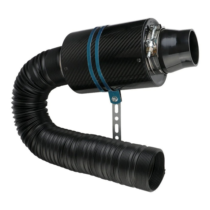 Universal Car Air Intake System Kit with Carbon Fiber Filter Box Flexible Cold Air Pipe - Carbon Fiber Black - 2