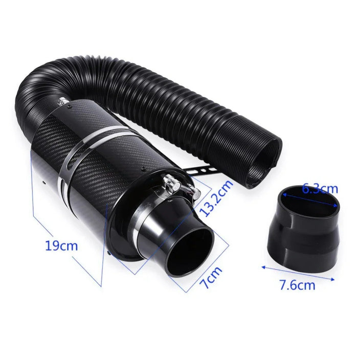 Universal Car Air Intake System Kit with Carbon Fiber Filter Box Flexible Cold Air Pipe - Carbon Fiber Black - 5