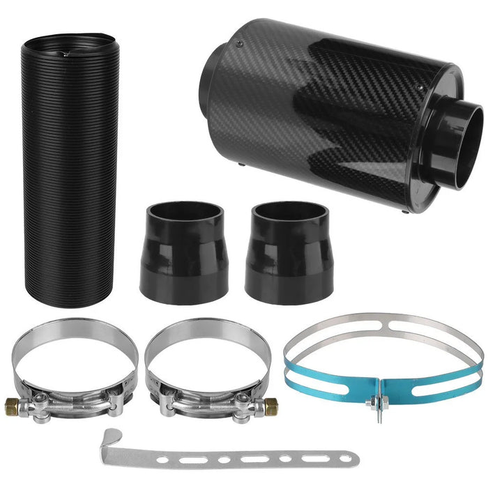 Universal Car Air Intake System Kit with Carbon Fiber Filter Box Flexible Cold Air Pipe - Carbon Fiber Black - 6