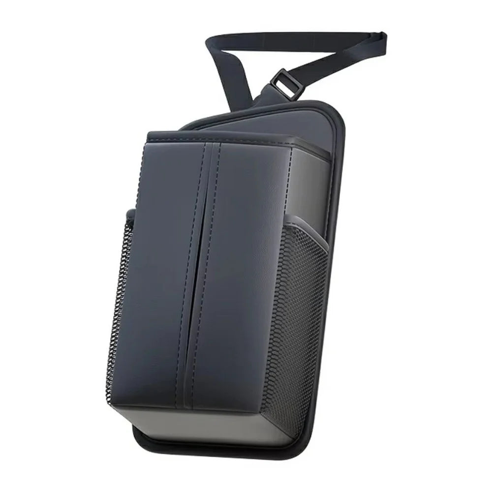 PU Leather Car Seat Side Organizer Tissue Box Holder Multi-Functional Storage Bag with Side Pockets - Black - 1