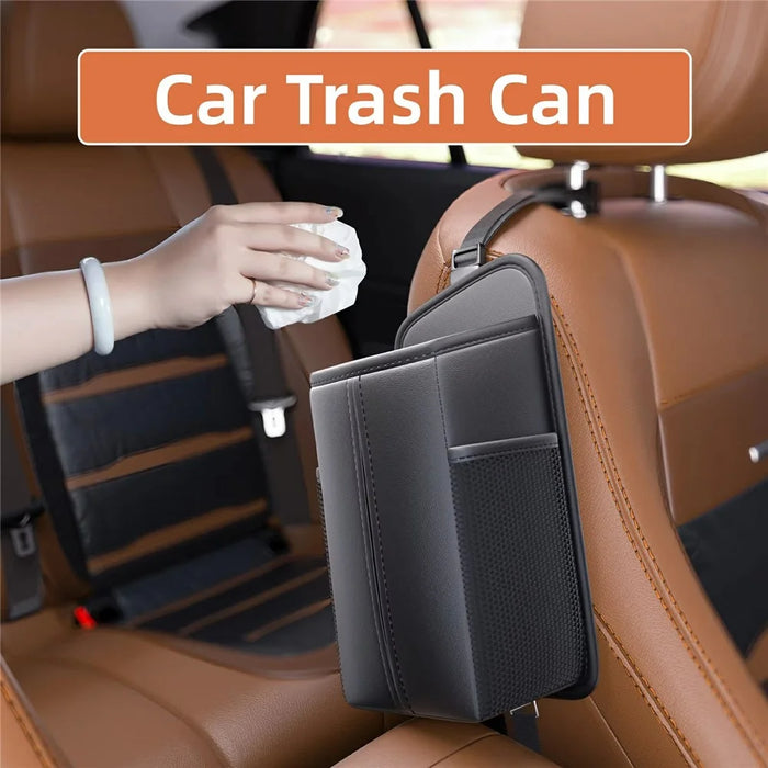PU Leather Car Seat Side Organizer Tissue Box Holder Multi-Functional Storage Bag with Side Pockets - Black - 4