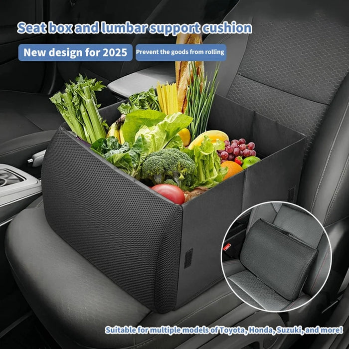 2 in 1 Foldable Seat Organizer 30L Car Storage Box Lumbar Support (without Lid) - Black - 2