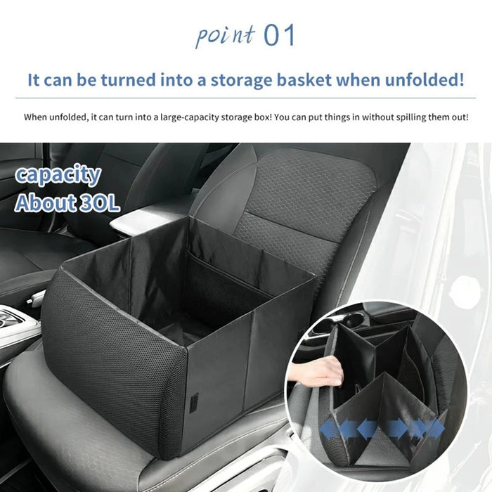 2 in 1 Foldable Seat Organizer 30L Car Storage Box Lumbar Support (without Lid) - Black - 3
