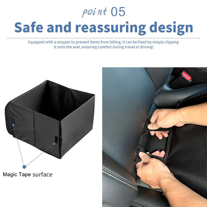 2 in 1 Foldable Seat Organizer 30L Car Storage Box Lumbar Support (without Lid) - Black - 7