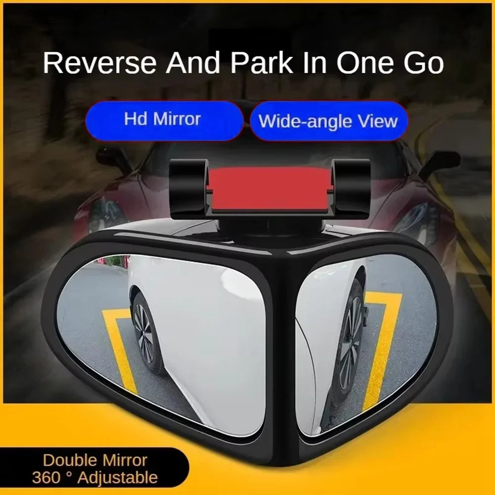 2Pcs Car Blind Spot Mirror 360 Degree Adjustable Wide Angle Rear View Side Mirror for Reversing Parking - Black - 2