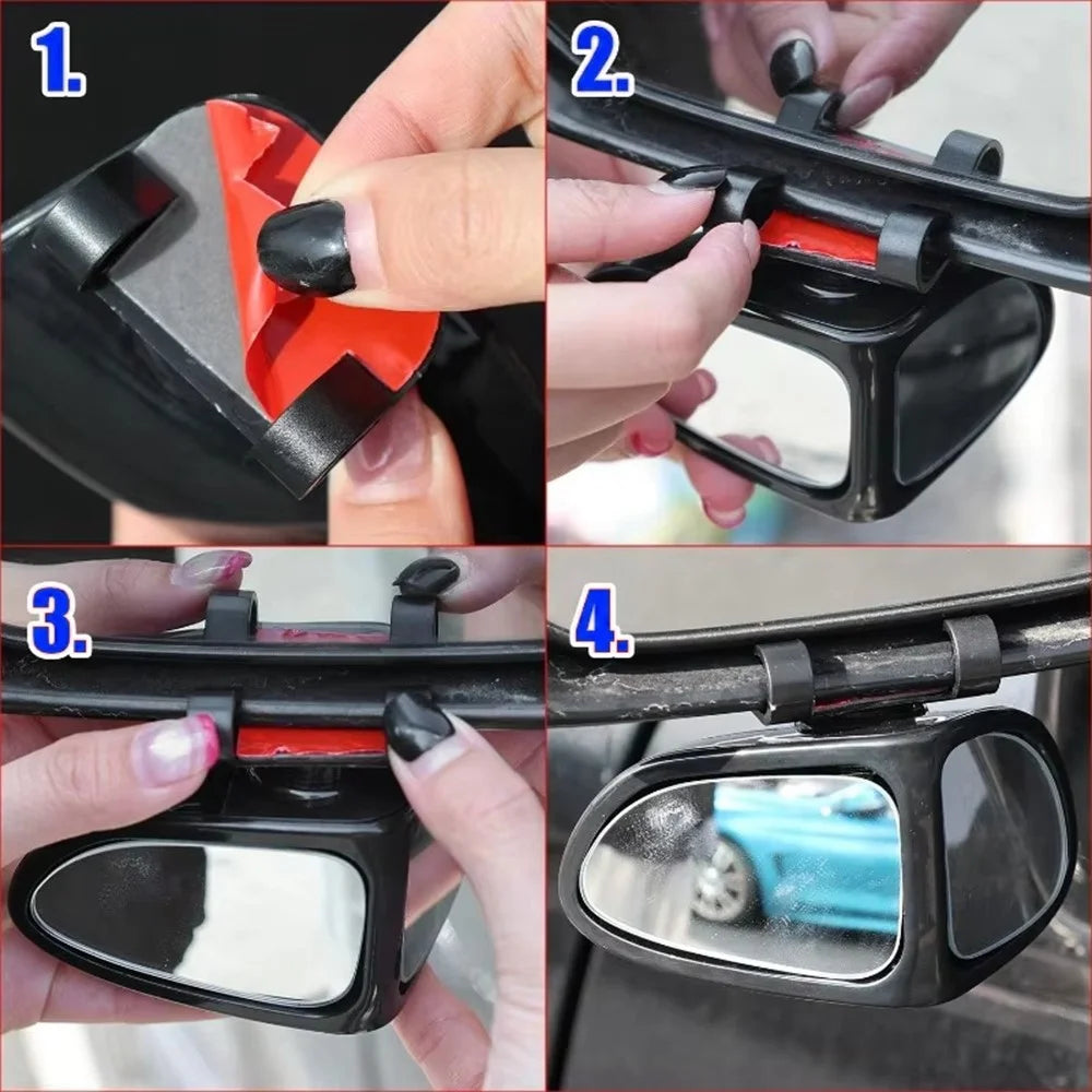 2Pcs Car Blind Spot Mirror 360 Degree Adjustable Wide Angle Rear View Side Mirror for Reversing Parking - Black - 5