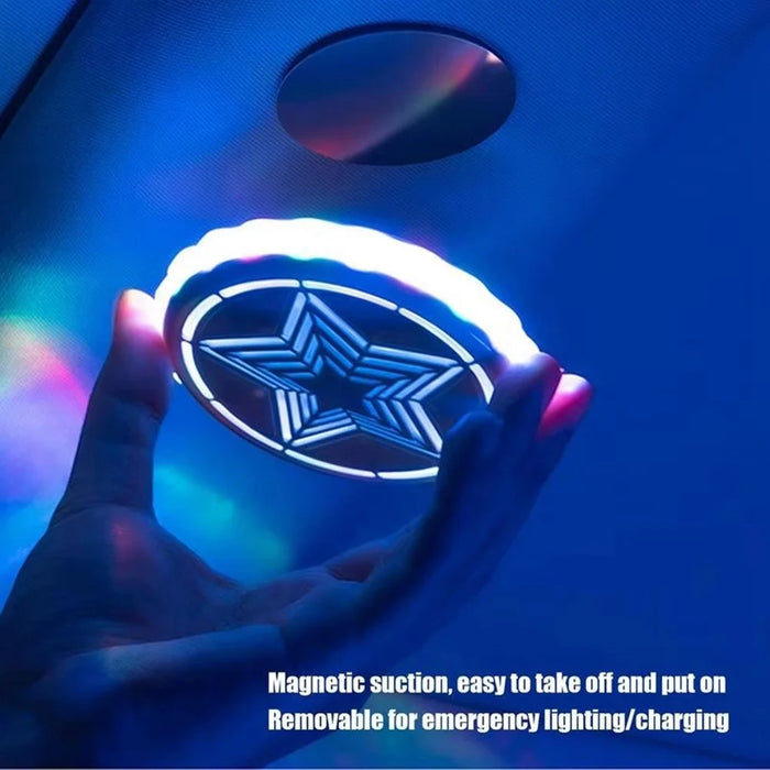 LED Car Ambient Light USB Rechargeable Magnetic Aurora Atmosphere Light Voice Control for Interior - White - 5