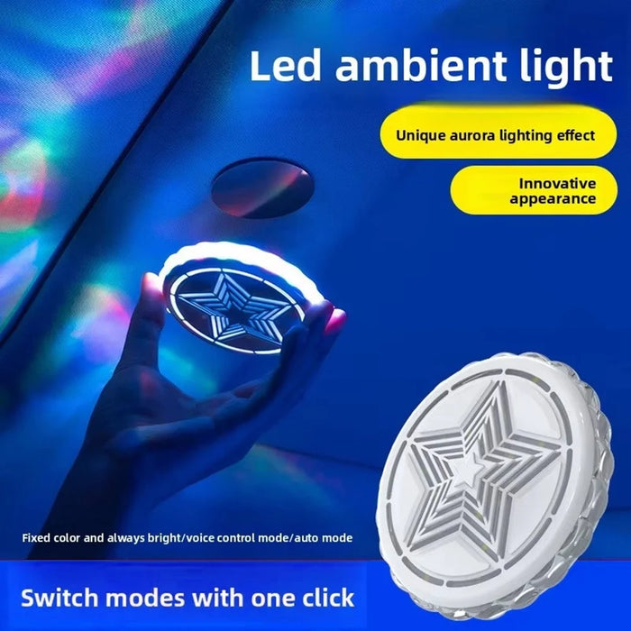LED Car Ambient Light USB Rechargeable Magnetic Aurora Atmosphere Light Voice Control for Interior - White - 6