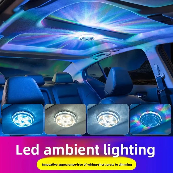 LED Car Ambient Light USB Rechargeable Magnetic Aurora Atmosphere Light Voice Control for Interior - White - 7