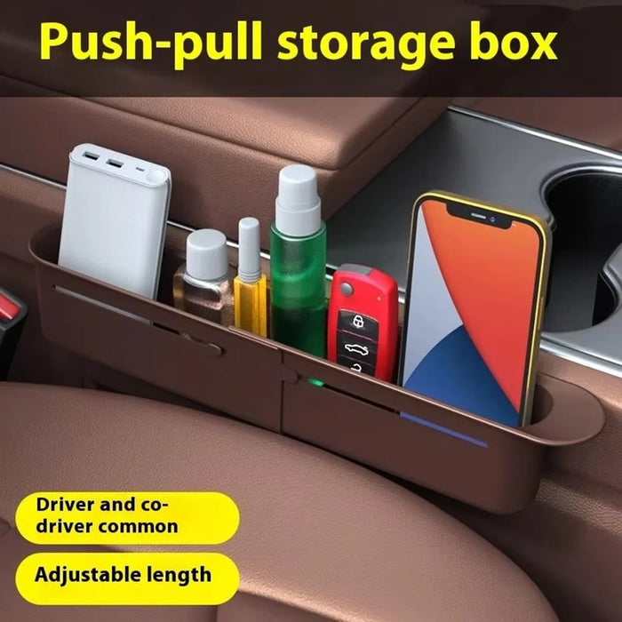 Car Seat Gap Organizer Push Pull Storage Box for Phone Keys Console Gap Filler Case - Black - 6