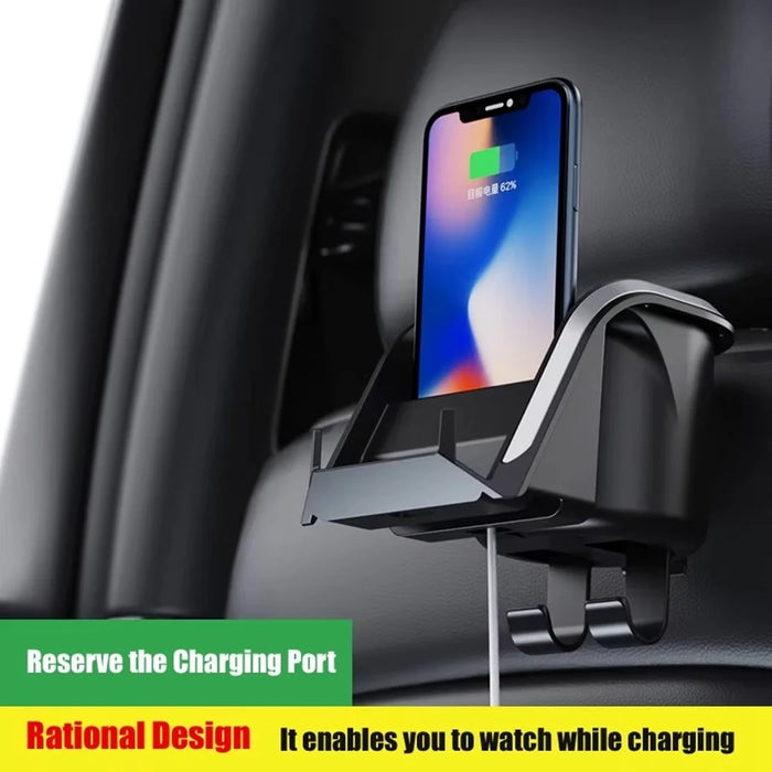 Car Seat Back Cup Holder Organizer with Hooks Multi-Function Headrest Caddy for Drinks Phone Storage - Black - 2