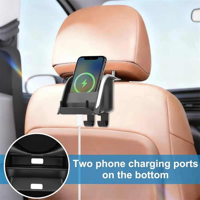 Car Seat Back Cup Holder Organizer with Hooks Multi-Function Headrest Caddy for Drinks Phone Storage - Black - 5