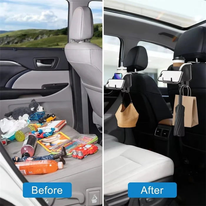 Car Seat Back Cup Holder Organizer with Hooks Multi-Function Headrest Caddy for Drinks Phone Storage - Black - 6