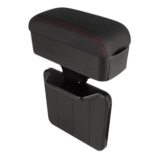 PU Leather Car Armrest Console Organizer Gap Filler Storage Box with Telescopic Cup Holder - Black  /  Red - 1
