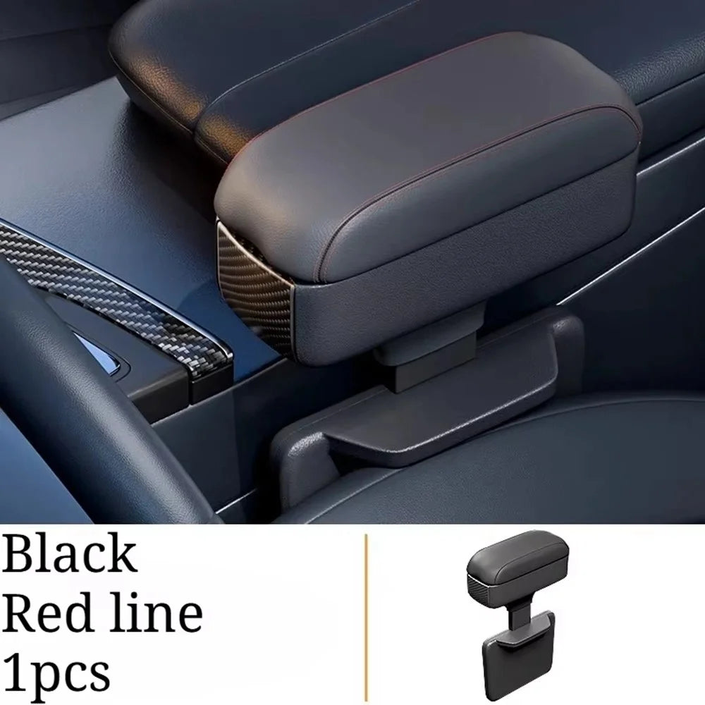 PU Leather Car Armrest Console Organizer Gap Filler Storage Box with Telescopic Cup Holder - Black  /  Red - 2