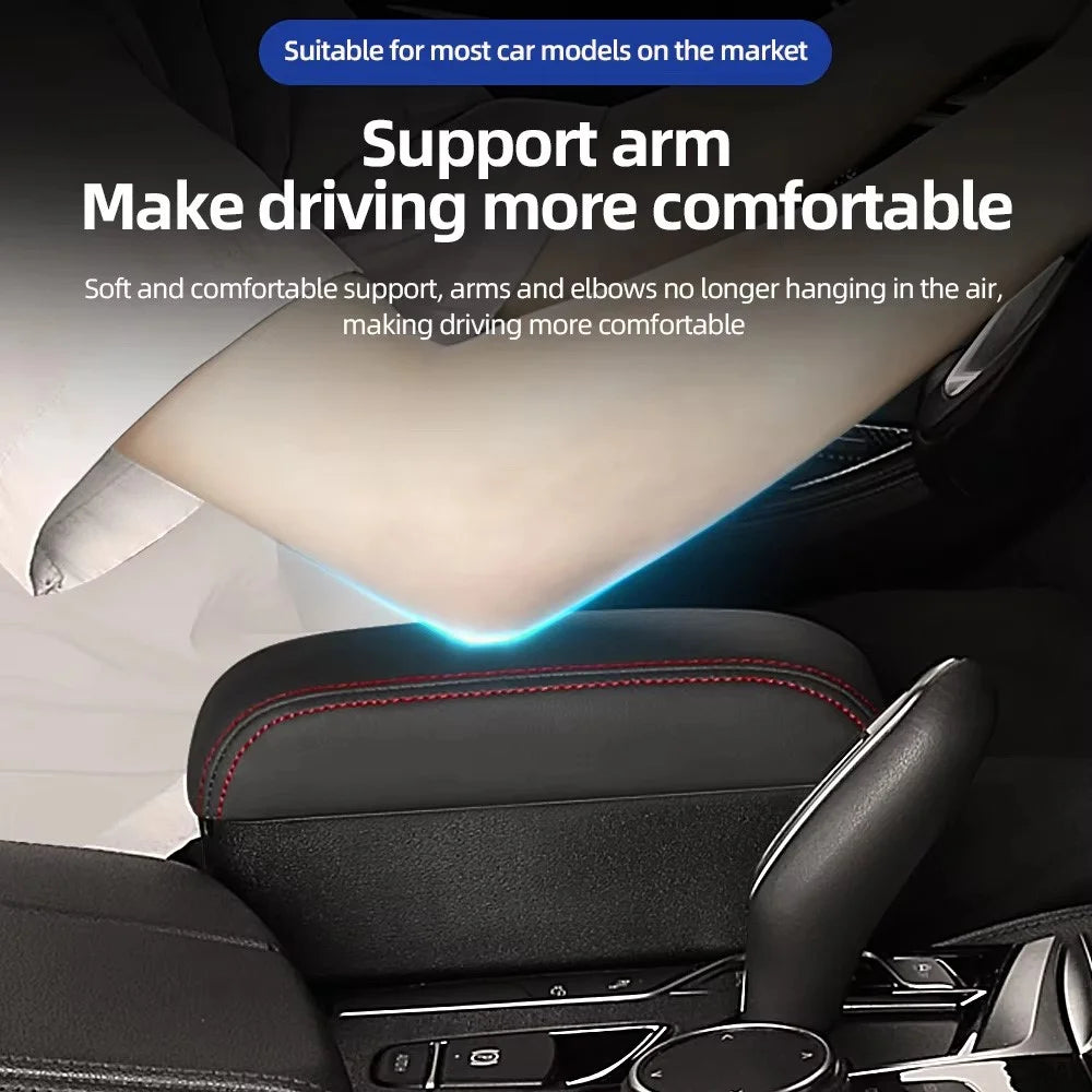 PU Leather Car Armrest Console Organizer Gap Filler Storage Box with Telescopic Cup Holder - Black  /  Red - 4