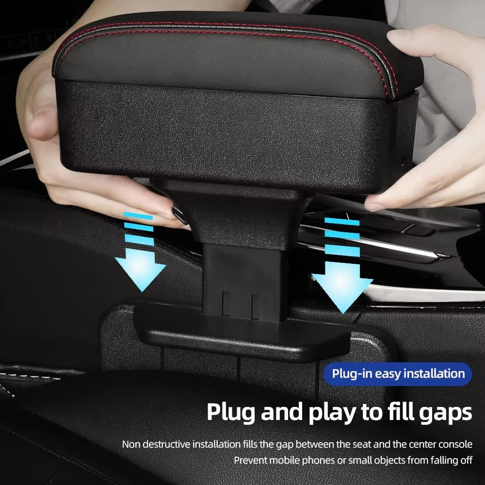 PU Leather Car Armrest Console Organizer Gap Filler Storage Box with Telescopic Cup Holder - Black  /  Red - 5