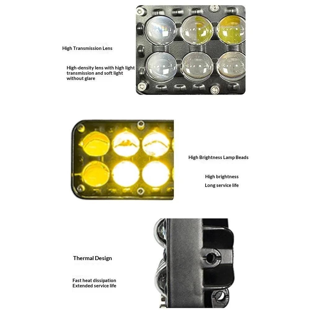 10-LED Car Work Light 27W 5200LM Yellow and White Light Auxiliary Driving Lamp for Motorcycle Truck ATV - 6