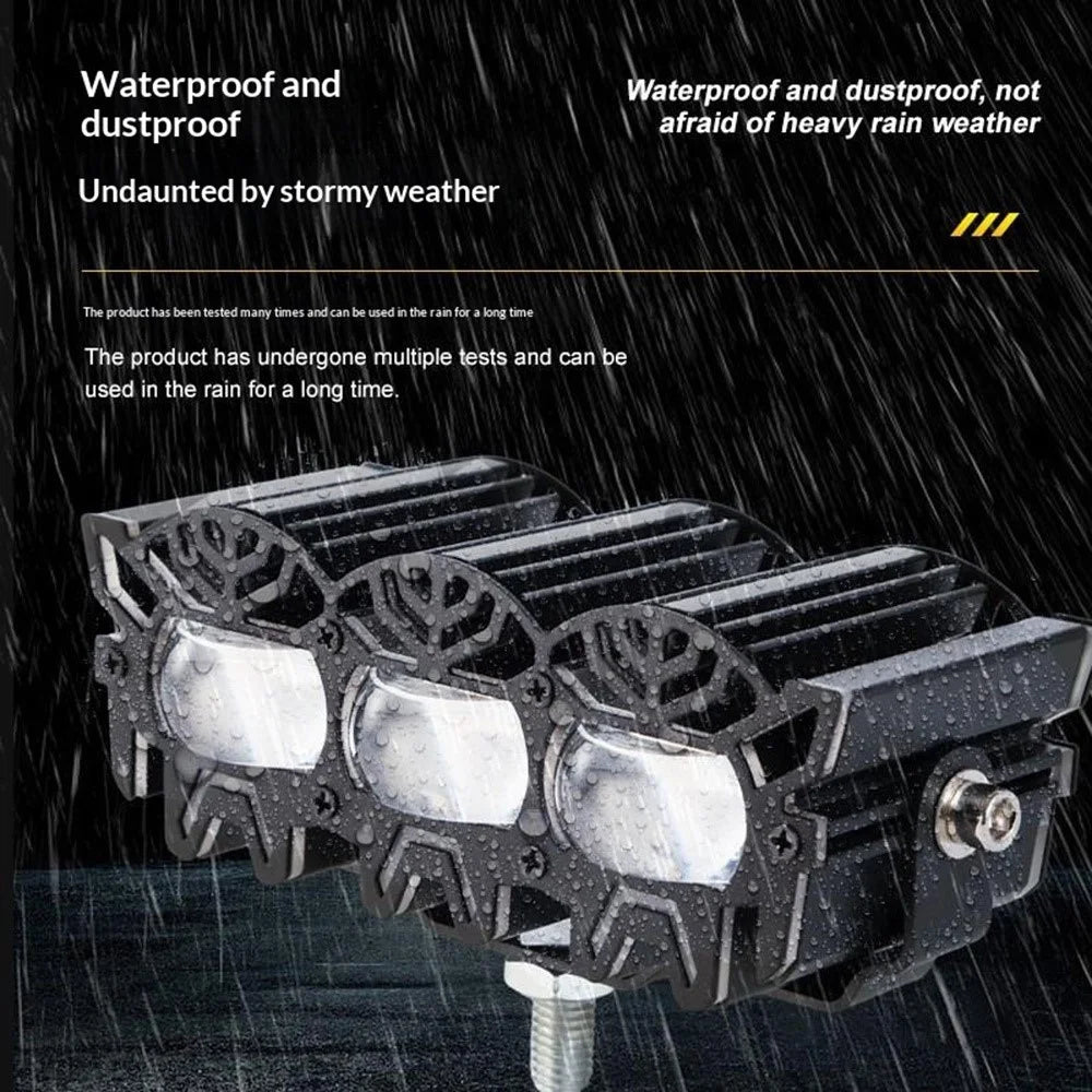 V108 3-LED Car Spotlight 30W 12000LM Yellow White Driving Light with Red Warning Mode for RV Motorcycle ATV - Black - 2