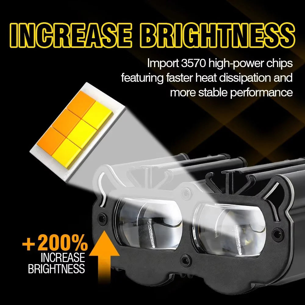 V108 3-LED Car Spotlight 30W 12000LM Yellow White Driving Light with Red Warning Mode for RV Motorcycle ATV - Black - 4