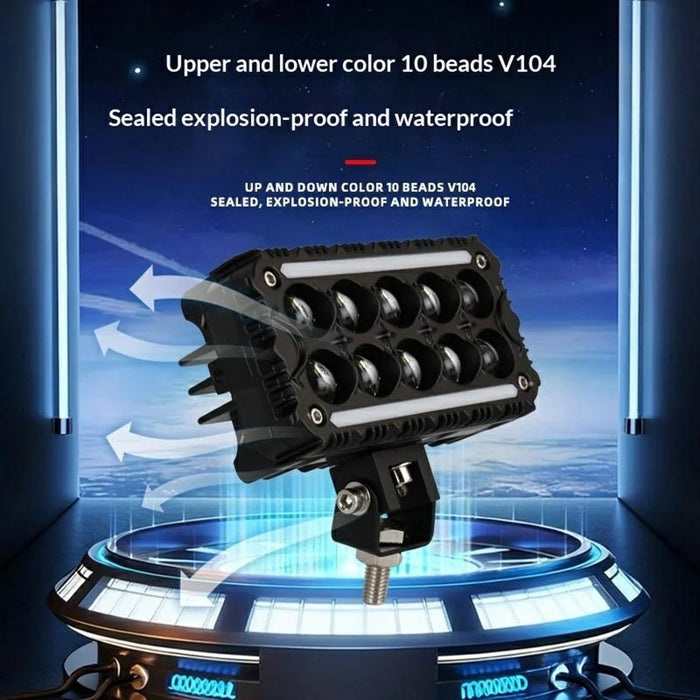 10-LED Work Light Yellow and White Dual Color IP67 Waterproof Spotlight for ATV Motorcycle Car - Black - 3