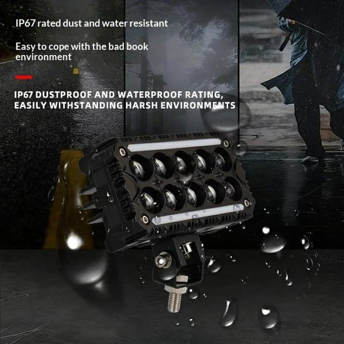 10-LED Work Light Yellow and White Dual Color IP67 Waterproof Spotlight for ATV Motorcycle Car - Black - 4