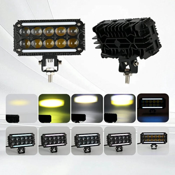 10-LED Work Light Yellow and White Dual Color IP67 Waterproof Spotlight for ATV Motorcycle Car - Black - 5