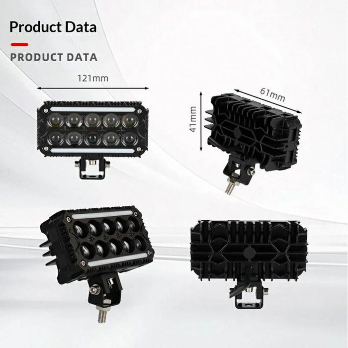 10-LED Work Light Yellow and White Dual Color IP67 Waterproof Spotlight for ATV Motorcycle Car - Black - 6