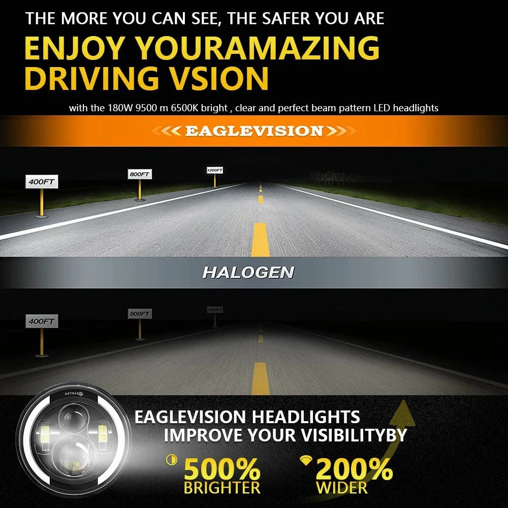3rd Gen 7 Inch H4 Car LED Headlight Angel Eye Round DRL Turn Signal Lamp for Jeep Wrangler Off-road - 2