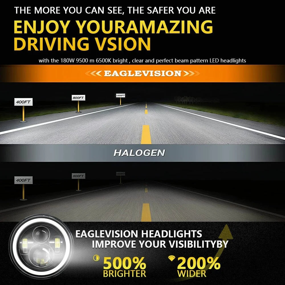 4th Gen 7 Inch H4 Car LED Headlight Angel Eye Round DRL Turn Signal Lamp for Jeep Wrangler Off-road - 2