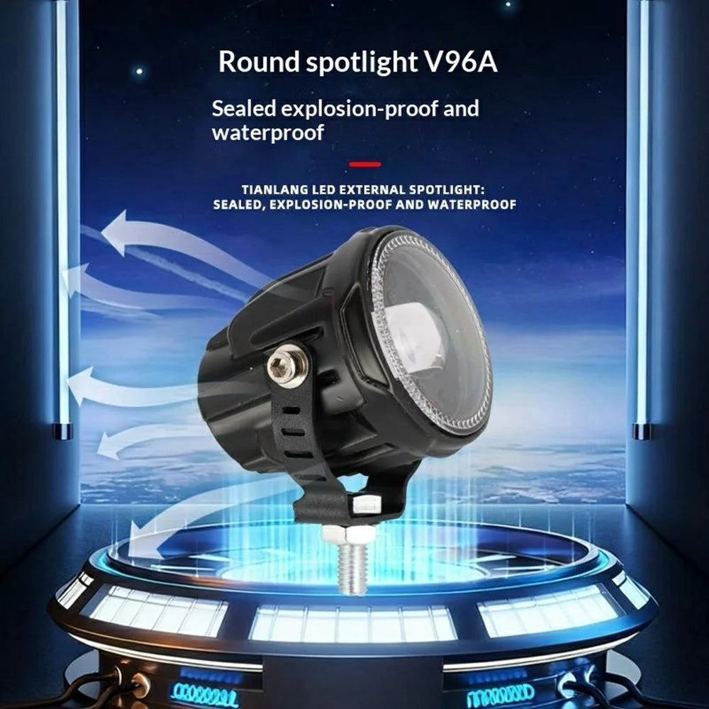 V96A 2Pcs Round LED Spotlight IP67 Waterproof 25W 12000LM Driving Warning Lamp for Car Motorcycle ATV - Black - 2