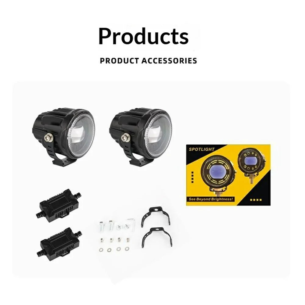 V96A 2Pcs Round LED Spotlight IP67 Waterproof 25W 12000LM Driving Warning Lamp for Car Motorcycle ATV - Black - 6