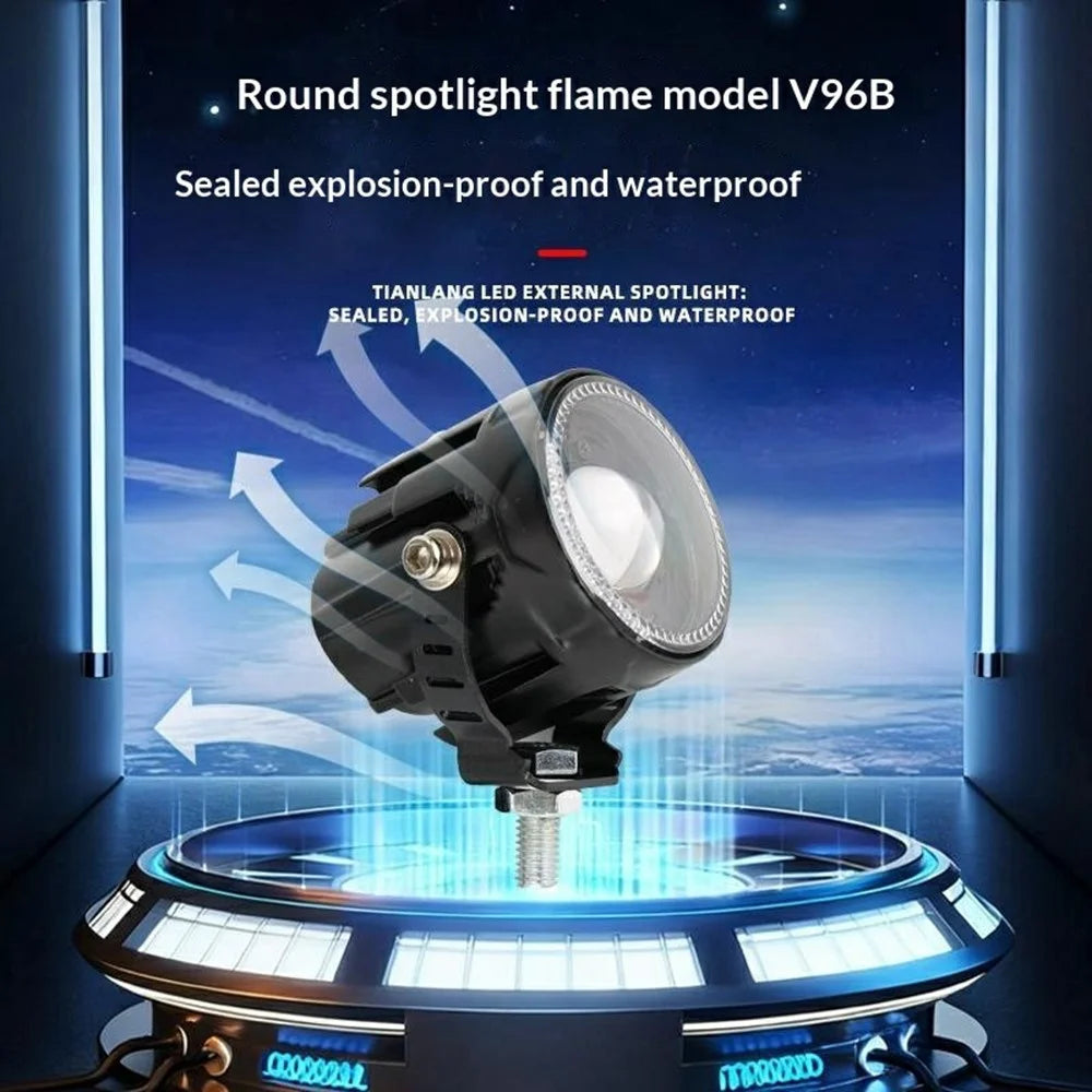 V96B 2Pcs IP67 Waterproof Driving Warning Lamp 25W 12000LM Round LED Spotlight for Car Motorcycle ATV - Black - 2
