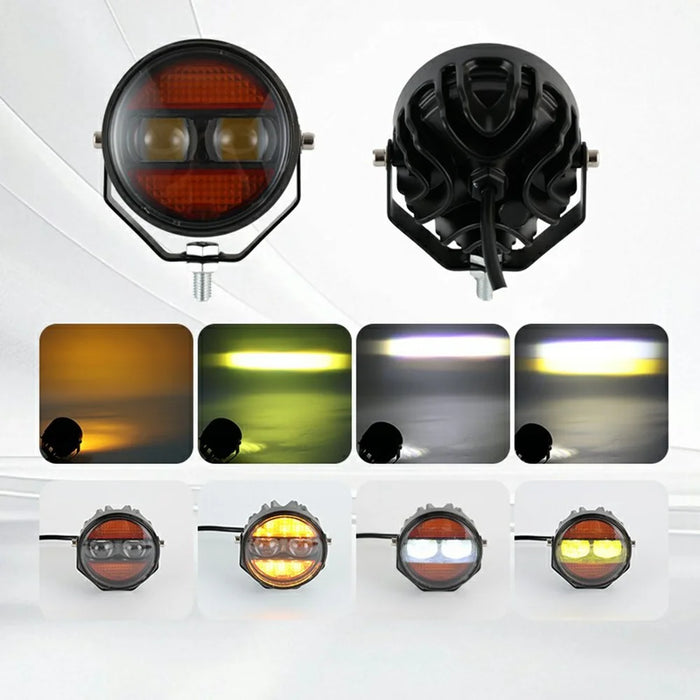 2Pcs Yellow and White Light Round LED Spotlight 65W 12000LM Auxiliary Driving Lamp for Car Motorcycle ATV - Black - 4