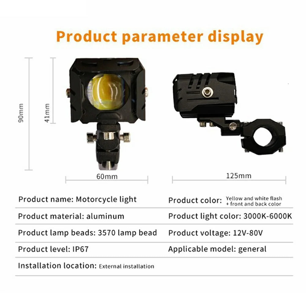 V90 Motorcycle LED Light 65W 12000LM IP67 Waterproof Dual Color Spotlight for ATV Off-Road - Black - 4