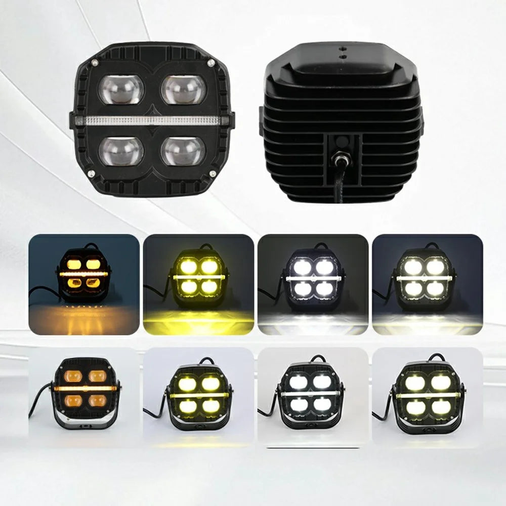 IP67 Waterproof 65W 12000LM Yellow and White Light LED Spotlight with Amber Daytime Running Light - Black - 4