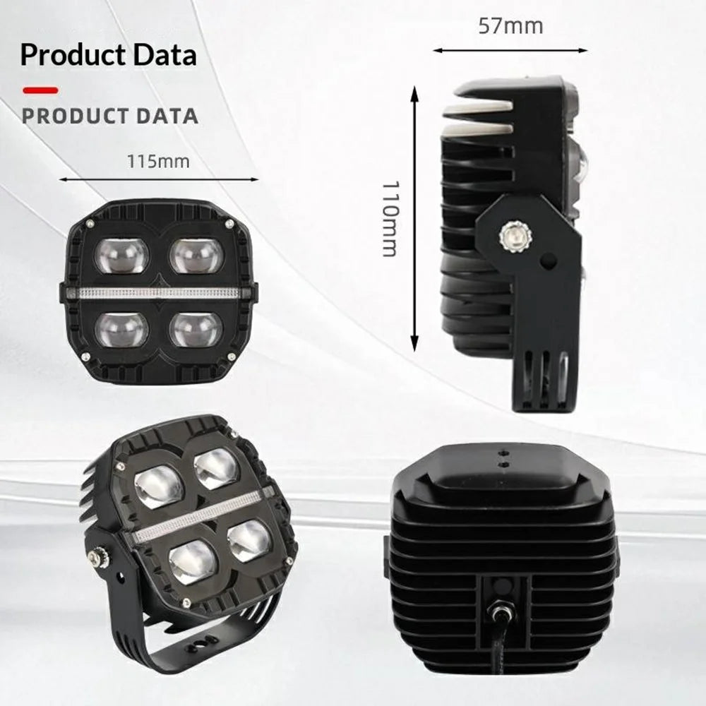 IP67 Waterproof 65W 12000LM Yellow and White Light LED Spotlight with Amber Daytime Running Light - Black - 5